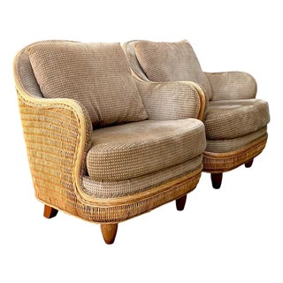 Vintage Biomorphic Rattan Lounge Chairs - A Pair For Sale
