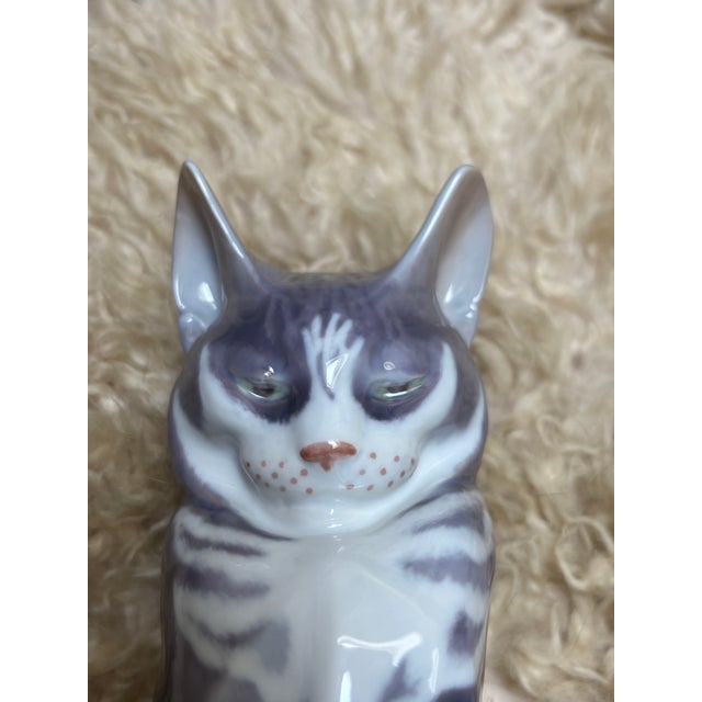 Mid 20th Century Royal Copenhagen Grey Tabby Cat Figurine (Model #340), Designed by Erik Nielsen. Cat Playing With Tail — Mid Century Danish Porcelain Figurine For Sale - Image 5 of 6