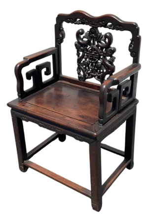 Antique Chinese Carved Hardwood Armchair With Shou Longevity Splat