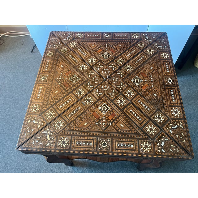 Early 20th Century Hand Crafted Anglo-Indian or Inlaid Syrian Marquetry & Mother of Pearl Game Table Backgammon, Chess, Checkers For Sale - Image 14 of 14