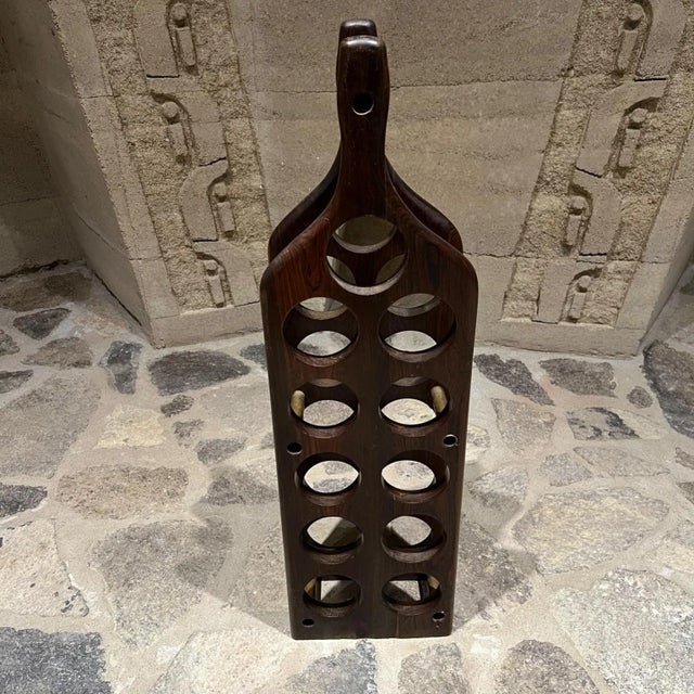Vintage Wine Rack by Don S. Shoemaker Rosewood & Brass Mexico 1960s Mid Century For Sale - Image 12 of 14