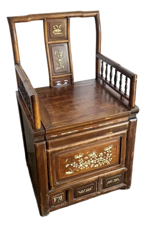 Antique Chinese Qing Dynasty Style Inlayed and Carved Storage Chair