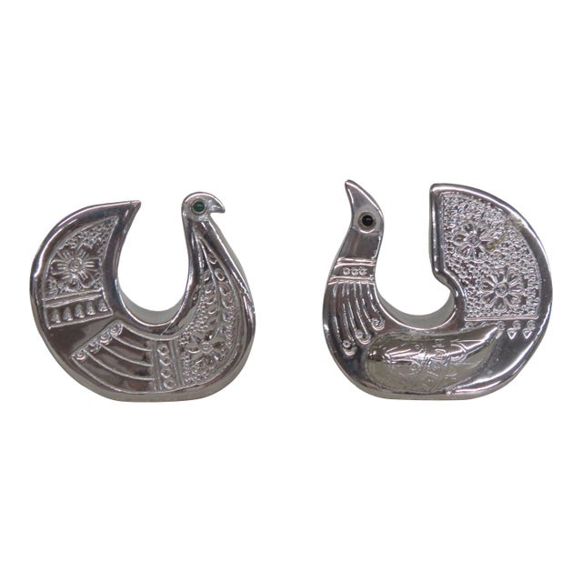 Ecuador Joaquin Tinta Style Black Green Gem Eyes Birds Figurines a Pair 4621b For Sale