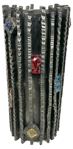 Italian Brutalist Umbrella Stand in Iron and Art Glass from Poliarte, 1960s