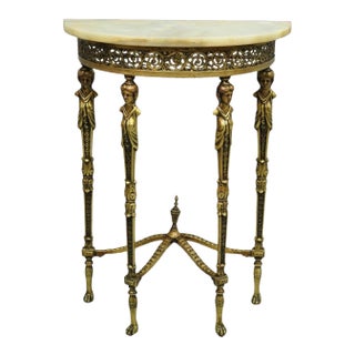Antique Gothic Revival Oscar Bach Style Figural Bronze & Onyx Console Side Table For Sale