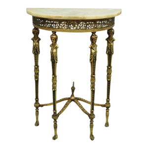 Antique Gothic Revival Oscar Bach Style Figural Bronze & Onyx Console Side Table