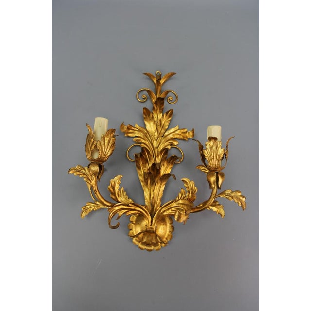 Hollywood Regency Gilt Metal Two-Light Sconce, 1970s For Sale - Image 15 of 18