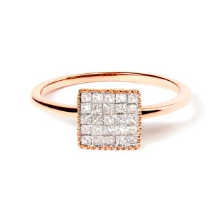 10K Rose Gold 1/3 Cttw Invisible Set Princess Cut Diamond Composite Square Shape Ring (H-I color, I1-I2 clarity) - Size 8 For Sale
