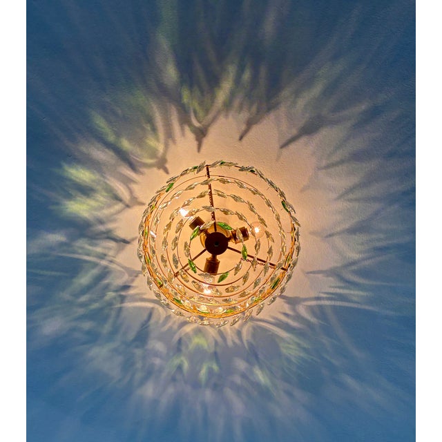 Vintage Emerald Green & Clear Crystal Crown Flush Mount Chandelier – 3 Light For Sale - Image 14 of 17