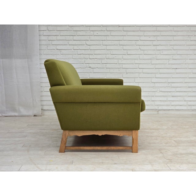 3-Seater Danish Sofa in Green Furniture Wool and Oak Wood, 1970s For Sale - Image 12 of 18