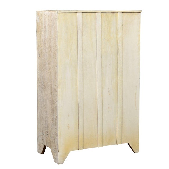 Antique White 1970s Farmhouse Style Distressed White 2 Door Carved Cabinet For Sale - Image 8 of 8