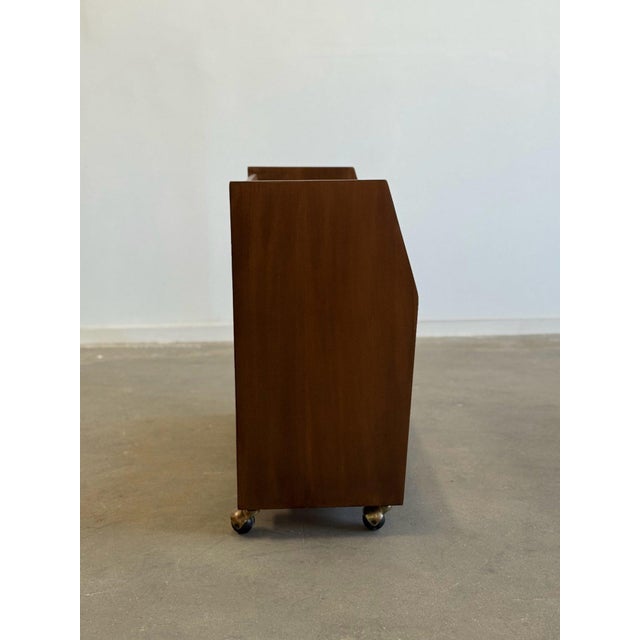 W37.5 D15 H30 Fun compact record holder that has been fully restored and shows in a nice medium dark walnut. Unit rolls...