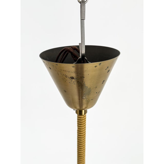 Swedish Brass Chandelier with Original Pleated Silk Shades, 1950 For Sale - Image 4 of 9