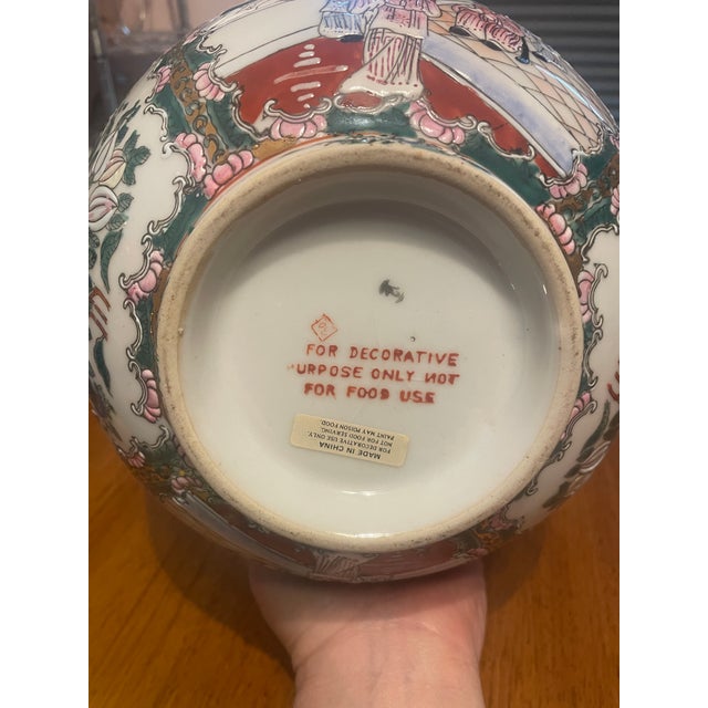 Rose Vintage Chinese Famille Rose Medallion Bowl With Figural Scenes For Sale - Image 8 of 8