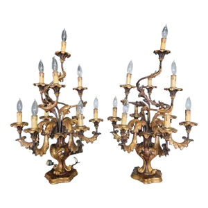 Mid 20th Century Italian Venetian Giltwood Candelabras Electrified - a Pair