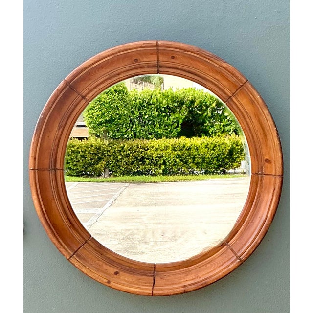 Vintage Round Wood Frame Mirror For Sale - Image 12 of 12