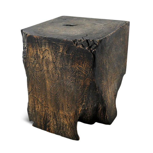 Solid teak root side table with striking blackened burnt finish with natural tones showing through. Beautiful organic...
