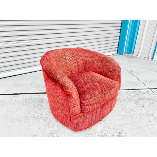 Red 1960s Mid Century Swivel Barrel Chairs Styled After Milo Baughman- Set of 2 For Sale - Image 8 of 12