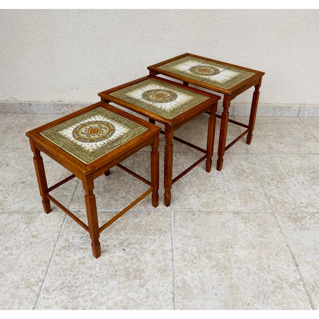 Danish Nesting Tables in Teak and Ceramic, 1960s, Set of 3 For Sale - Image 18 of 18