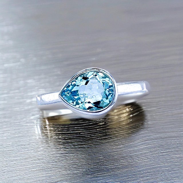 Metal Natural Aquamarine Ring 6.5 14k W Gold 1.37 TCW Certified For Sale - Image 7 of 12