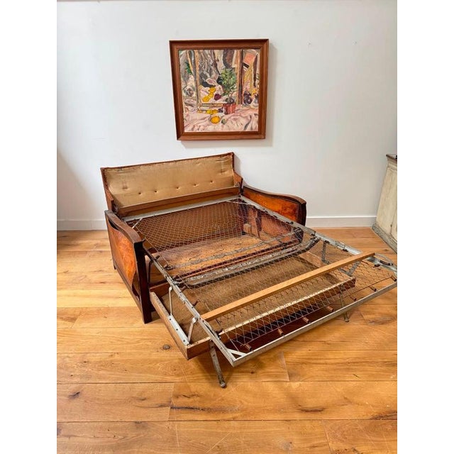 Animal Skin French Leather Mustache Back Sofa Bed, 1930s For Sale - Image 7 of 9