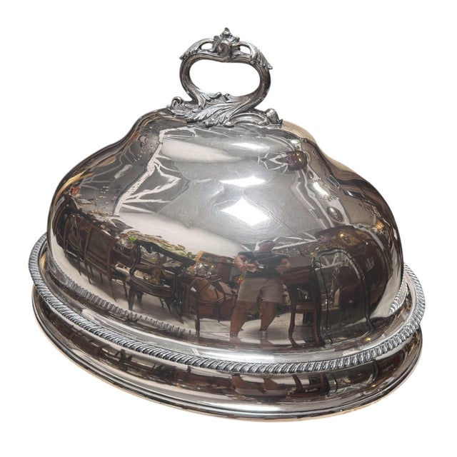 English Huge Antique Sheffield English Silver Plate Food Dome Cloche For Sale - Image 3 of 6