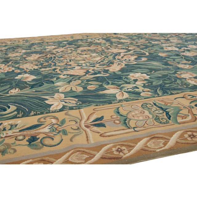 1990s Vintage French Aubusson Handcrafted Wool Rug in Green With a Foliage Design For Sale - Image 5 of 11