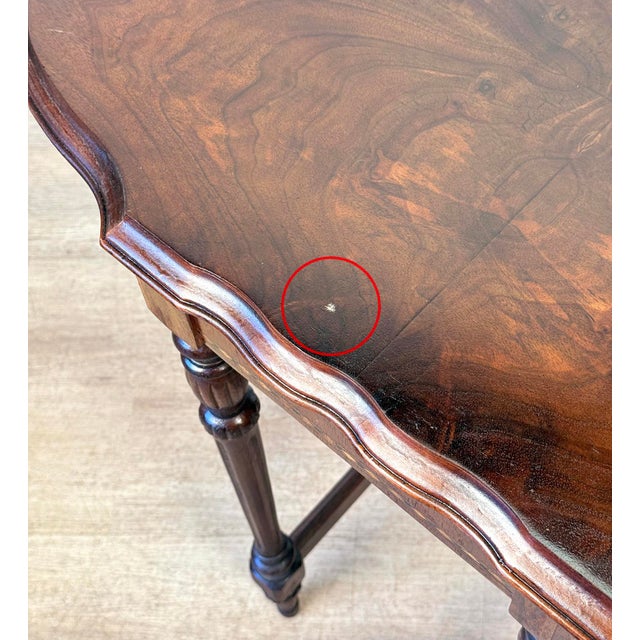 Brown Vintage Traditional Victorian Mahogany Inlaid Scalloped Side Table For Sale - Image 8 of 15