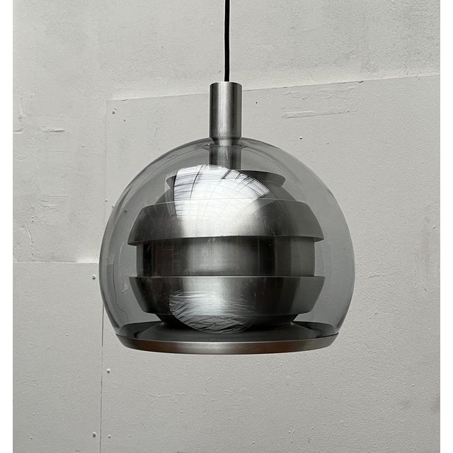 Mid-Century German Space Age Aluminum and Glass Globe Pendant Lamp from Doria, 1960s For Sale - Image 12 of 18