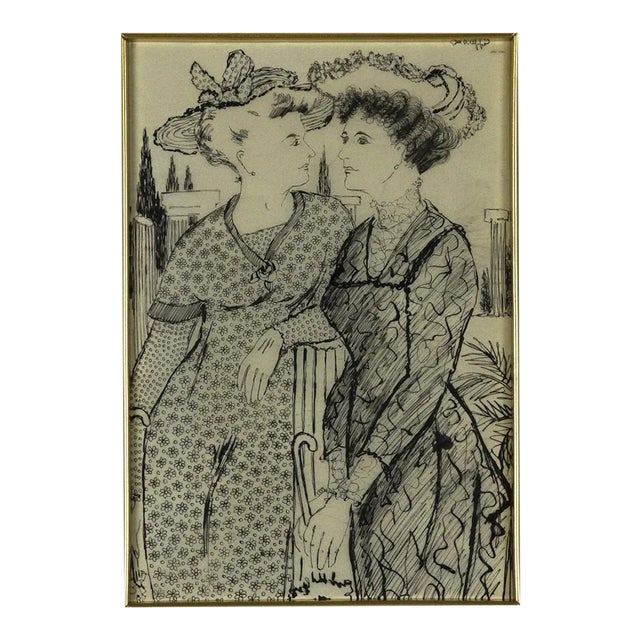 Simon Goldberg, Girls, China Ink on Paper, Mid-20th Century For Sale