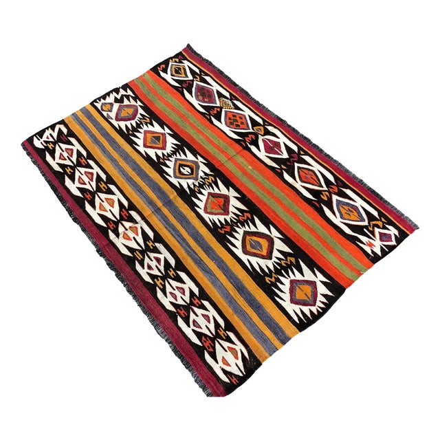 Small Vintage Turkish Rustic Tribal Aztec Rug For Sale