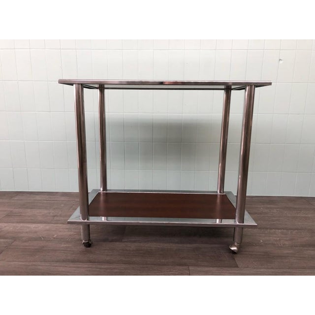 Chromed Steel & Wood Trolley, Italy, 1970s For Sale - Image 10 of 14