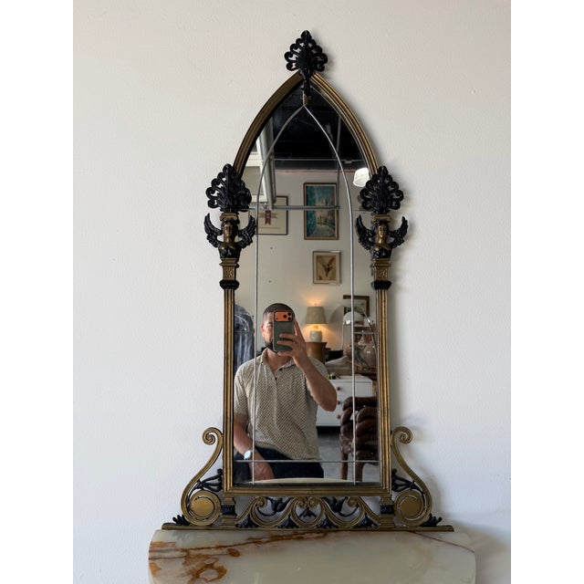 Neoclassical 1920s Oscar Bach-Style Brass & Onyx Console With Mirror For Sale - Image 3 of 12