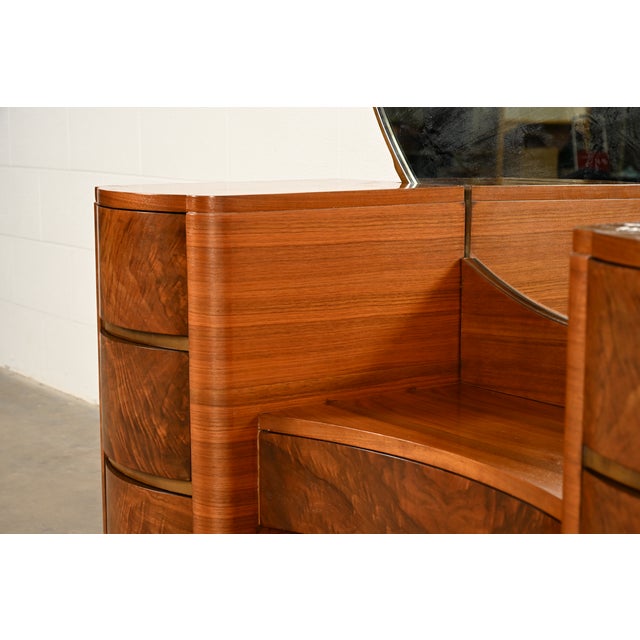 Donald Deskey Style Art Deco Burl Wood Vanity Dresser With Mirror, Circa 1930s For Sale - Image 9 of 14