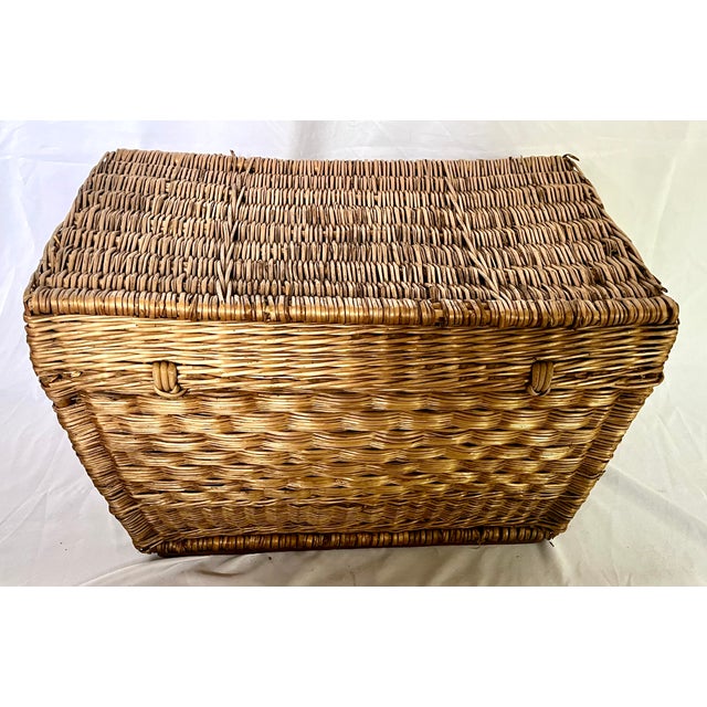 1930s French Woven Wicker Travel Trunk W/Metal Hardware For Sale - Image 9 of 15