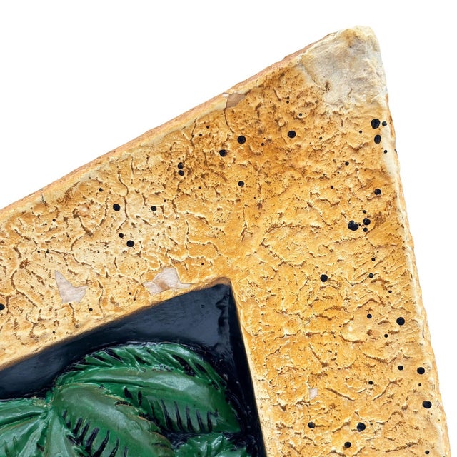 1950s Rare MCM Tropical Hula Girl & Ukulele Boy Art Pottery 3d Wall Sculptural, Pair For Sale - Image 12 of 13