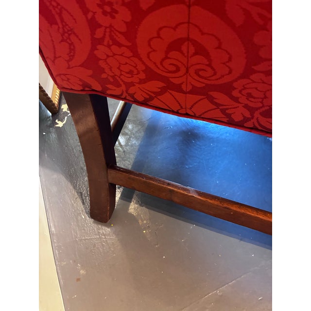 Antique Camelback Chippendale Style Damask Fabric Sofa For Sale - Image 11 of 11