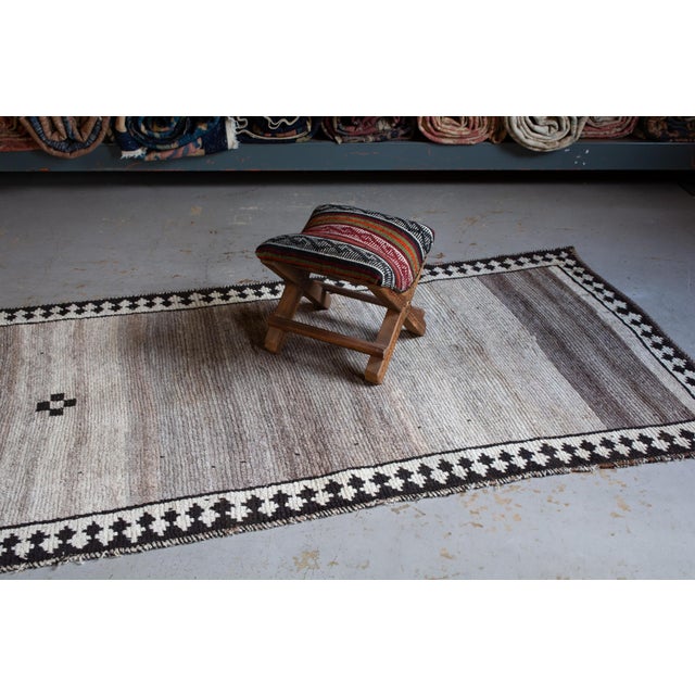 Tribal 1940s Antique Tribal Geometric Brown Cream With Abrash Rug Runner - 3’4” X 6’8” For Sale - Image 3 of 10