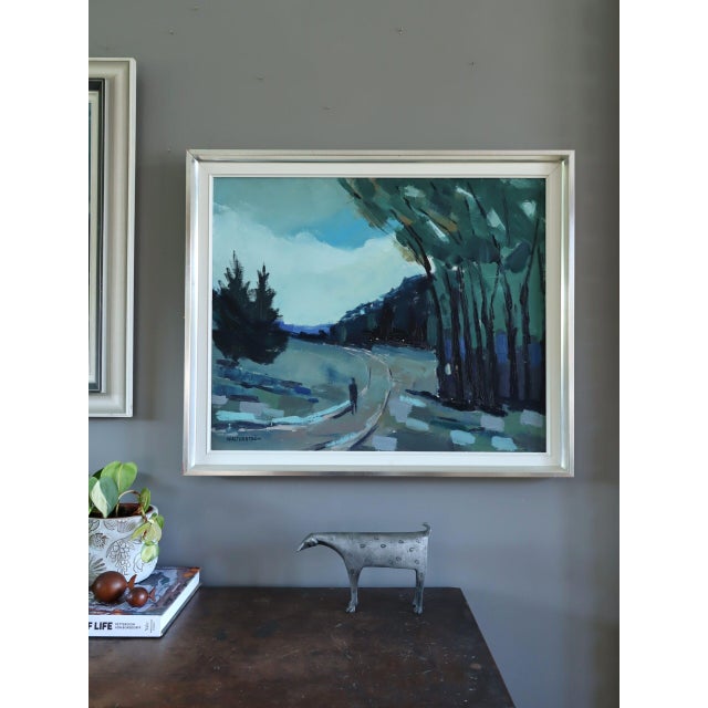 Mid 20th Century Mid-Century Modern 'The Long Turn Home' Vintage Swedish Expressive Landscape Oil Painting, Framed For Sale - Image 5 of 16