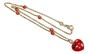 Aaron Basha 18k Gold Diamond Enamel Ladybug Puffy Heart Pendant Necklace