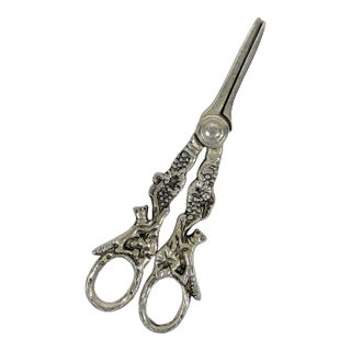 Antique 800 Silver Grape Shears With Foxes and Grape Detailing, Aesthetic Period, German For Sale