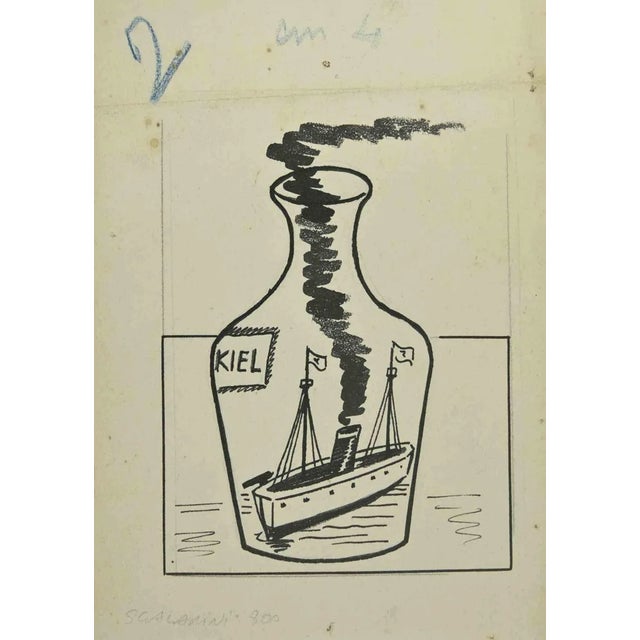 Giuseppe Scalarini, The Bottle, Marker on Paper, 1918 For Sale