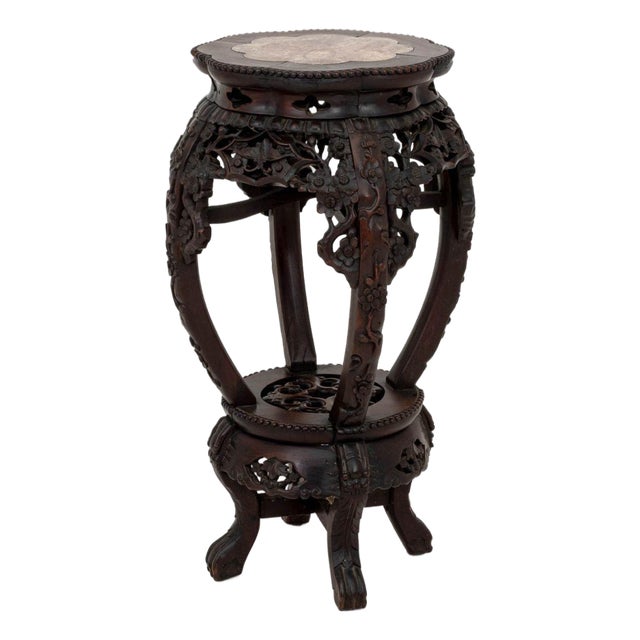 Chinese Hardwood and Marble Pedestal Table For Sale