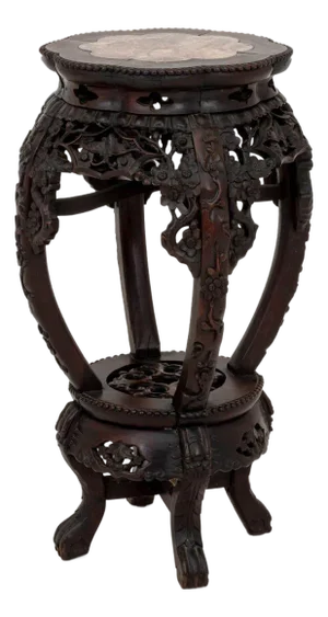 Chinese Hardwood and Marble Pedestal Table