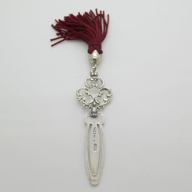 1980s Vintage Italian Silver 800 Bookmark with Red Tassel by Nicchi, Arezzo, 1980s For Sale - Image 5 of 12