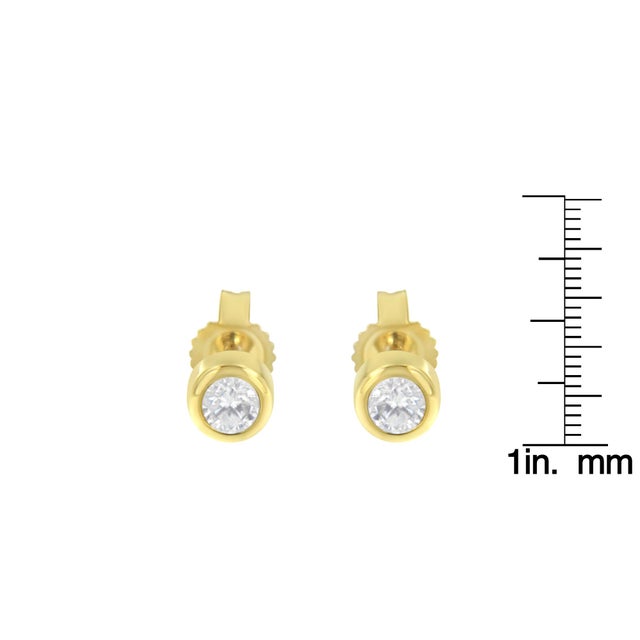 10K Yellow Gold 1/5 Cttw Round Brilliant-Cut Near Colorless Diamond Bezel-Set Stud Earrings (H-I Color, I1-I2 Clarity) For Sale In New York - Image 6 of 6