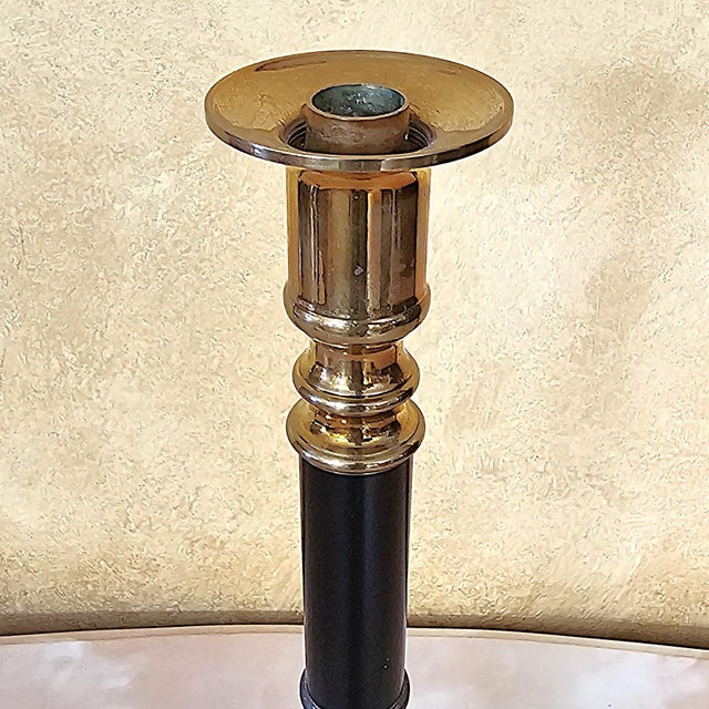 Pair of Vintage Brass & Black Enamel Candlestick Holders For Sale - Image 11 of 14