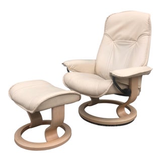 Vintage Ekornes Leather Lounge Chair & Ottoman For Sale