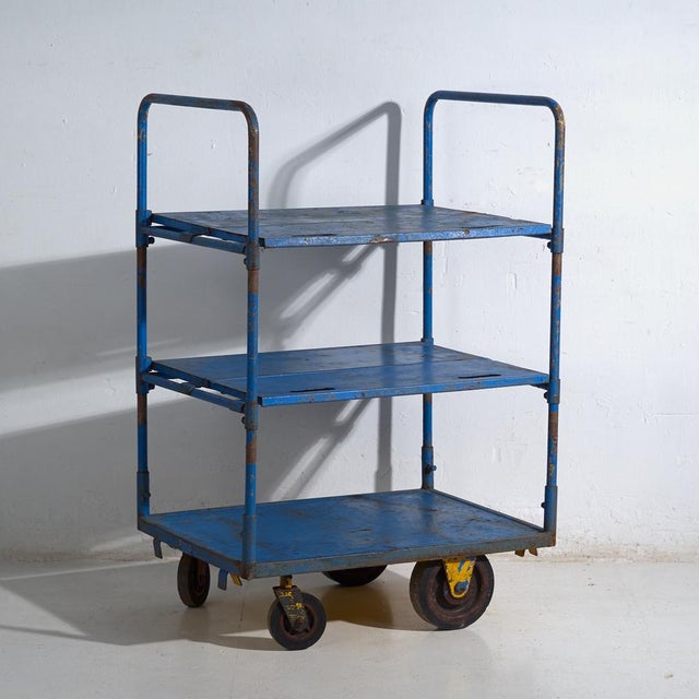 Blue Industrial Serving Bar Cart in Metal For Sale - Image 8 of 9