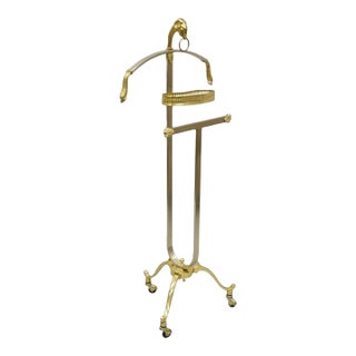 Vintage Italian Maison Jansen Style Brass & Steel Rams Head Suit Clothing Valet For Sale